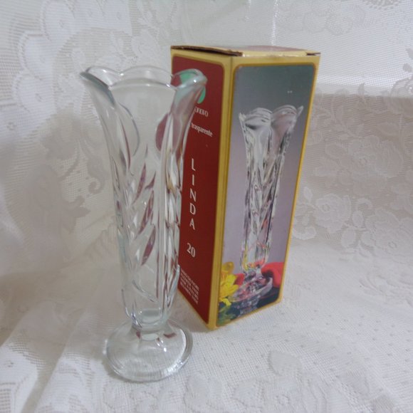 Borgonovo Clear Glass Short Pedestal 7.75"Tall Single Bud Vase Marked Italy - Picture 12 of 16